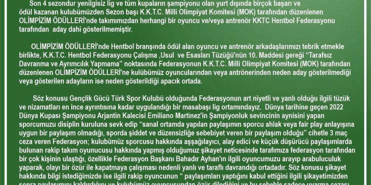 GG’den Hentbol Federasyonu’na tepki